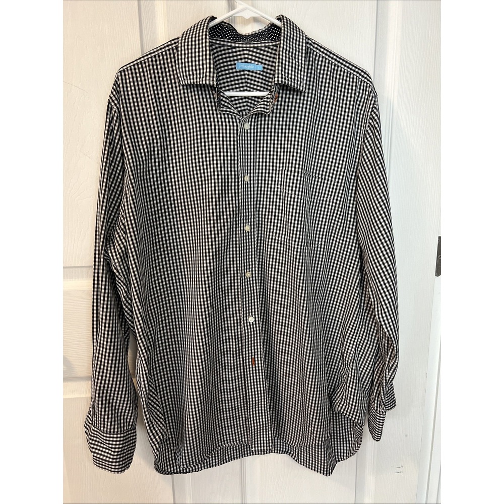 J Mclaughlin Mens Size Large Black/White Check Button Down Soft Cotton Shirt - Picture 2 of 7
